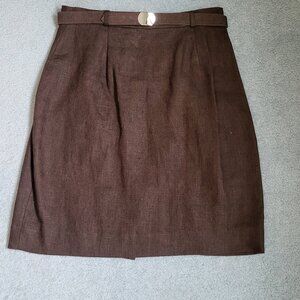 Brown lined linen pencil skirt